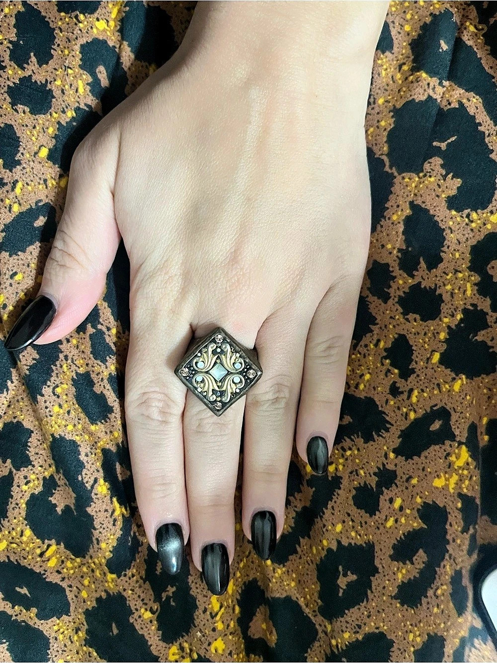 Ornate Statement Ring in Gold & Black